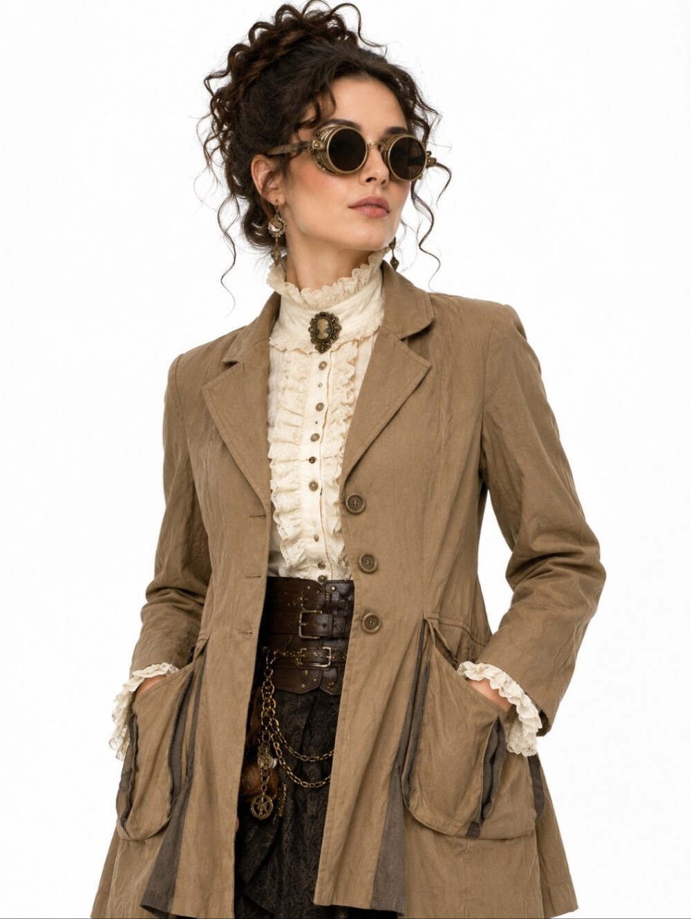 CAbi Brown Single Breasted Mid Length Trench Coat Pockets Steampunk Academia M